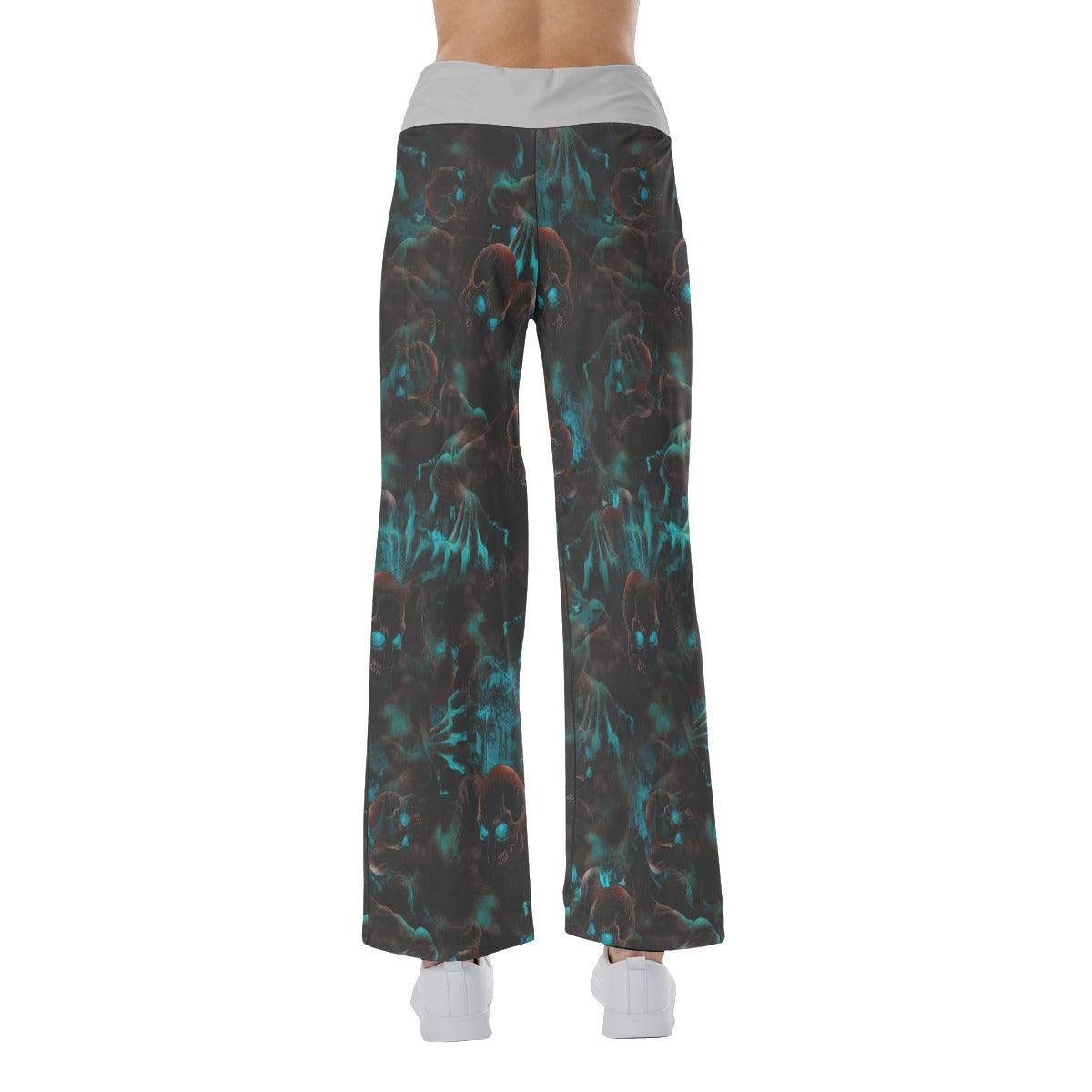 Skull Cyan Eye Pajama Pants Print Palazzo Lounge - Wonder Skull