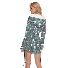 Saphire Gothic Skull Roses One Shoulder Dress - Wonder Skull