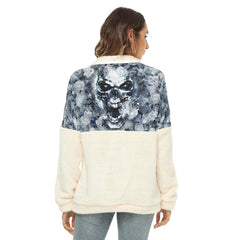 Blue Frozen Skull Fleece Sweatshirt With Half Zip - Wonder Skull