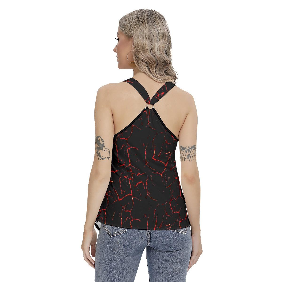 Red Crack Skull Gothic Women's Racing Tank Top With Irregular - Wonder Skull