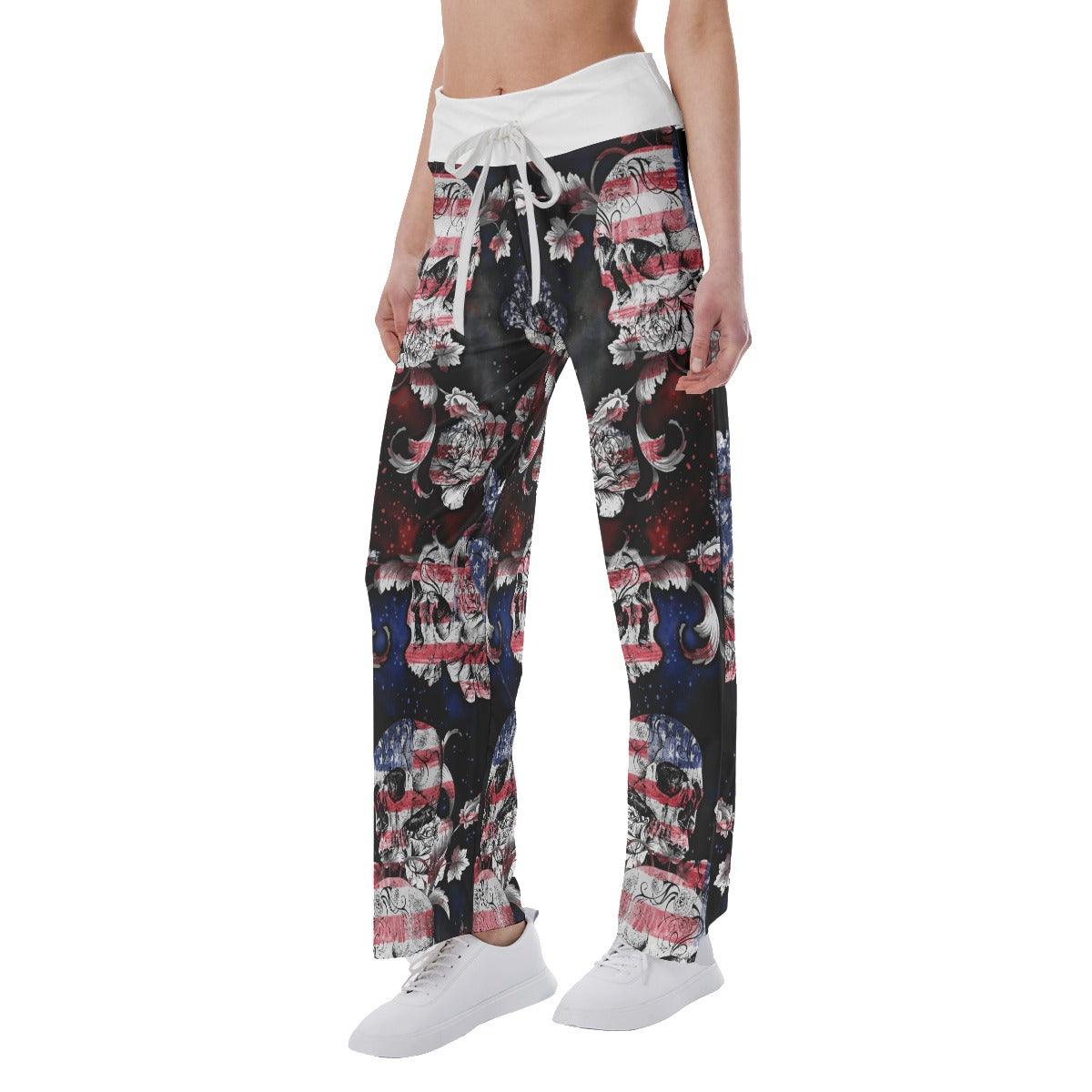 Skull Flag 3D High-waisted Wide Leg Pants - Wonder Skull