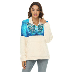Blue Ice Skull Butterfly Fleece Sweatshirt With Half Zip - Wonder Skull