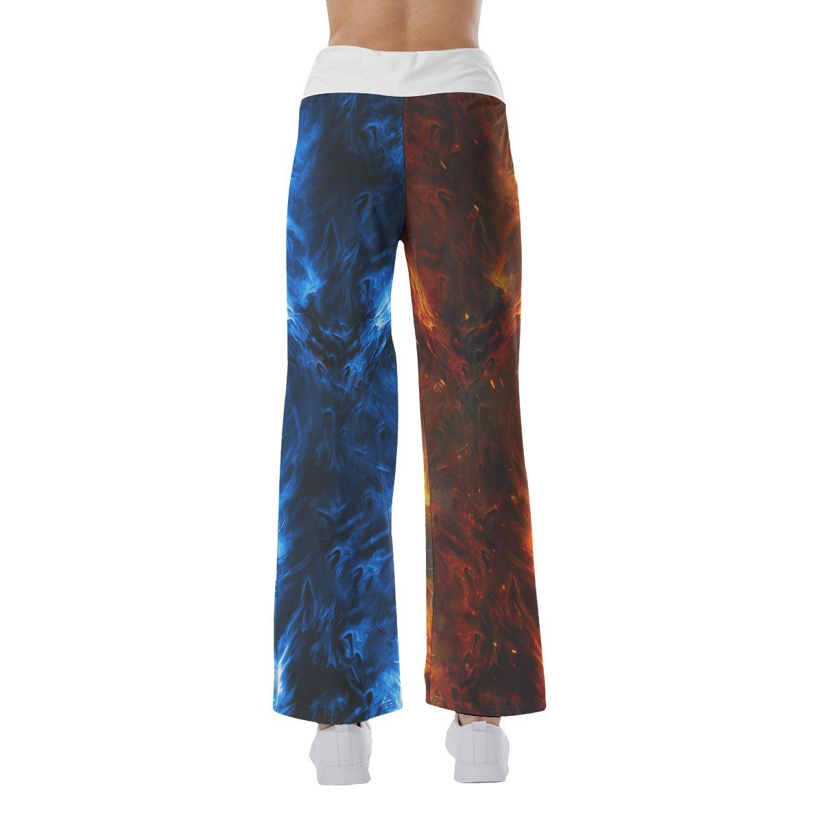 Orange Blue Color Block Skull High-waisted Wide Leg Pants - Wonder Skull