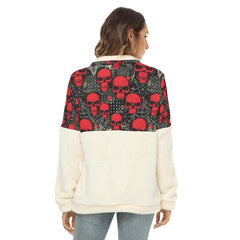 Red Skull Borg Fleece Sweatshirt With Half Zip - Wonder Skull