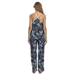 Purple Skull Floral Cami Pajamas Sets For Women Sleepwears Combo - Wonder Skull