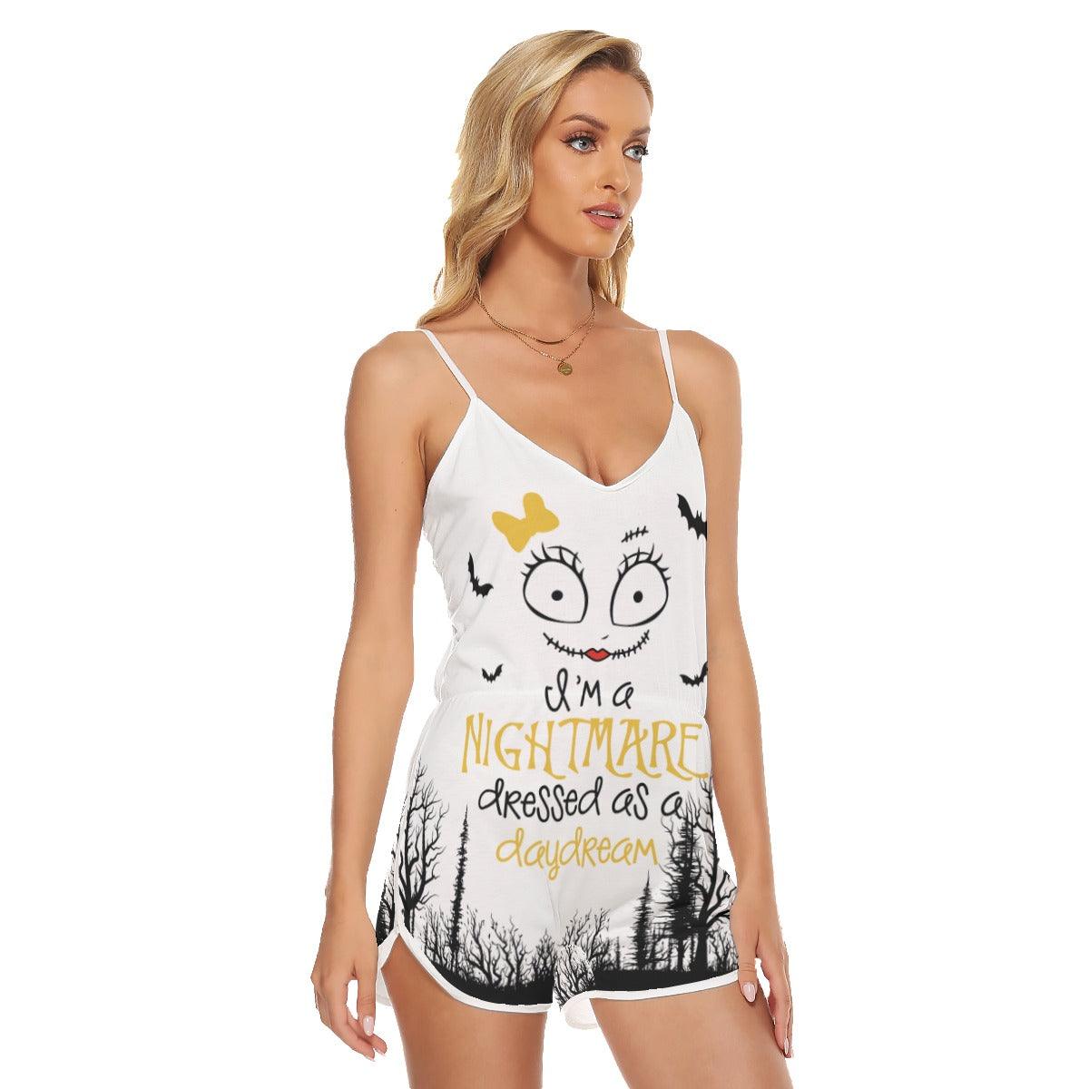 Nightmare Bat V-neck Cami Romper - Wonder Skull