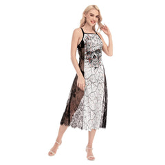 Hot Crack Skull Pattern Lace Cami Cross Back Women Dress - Wonder Skull