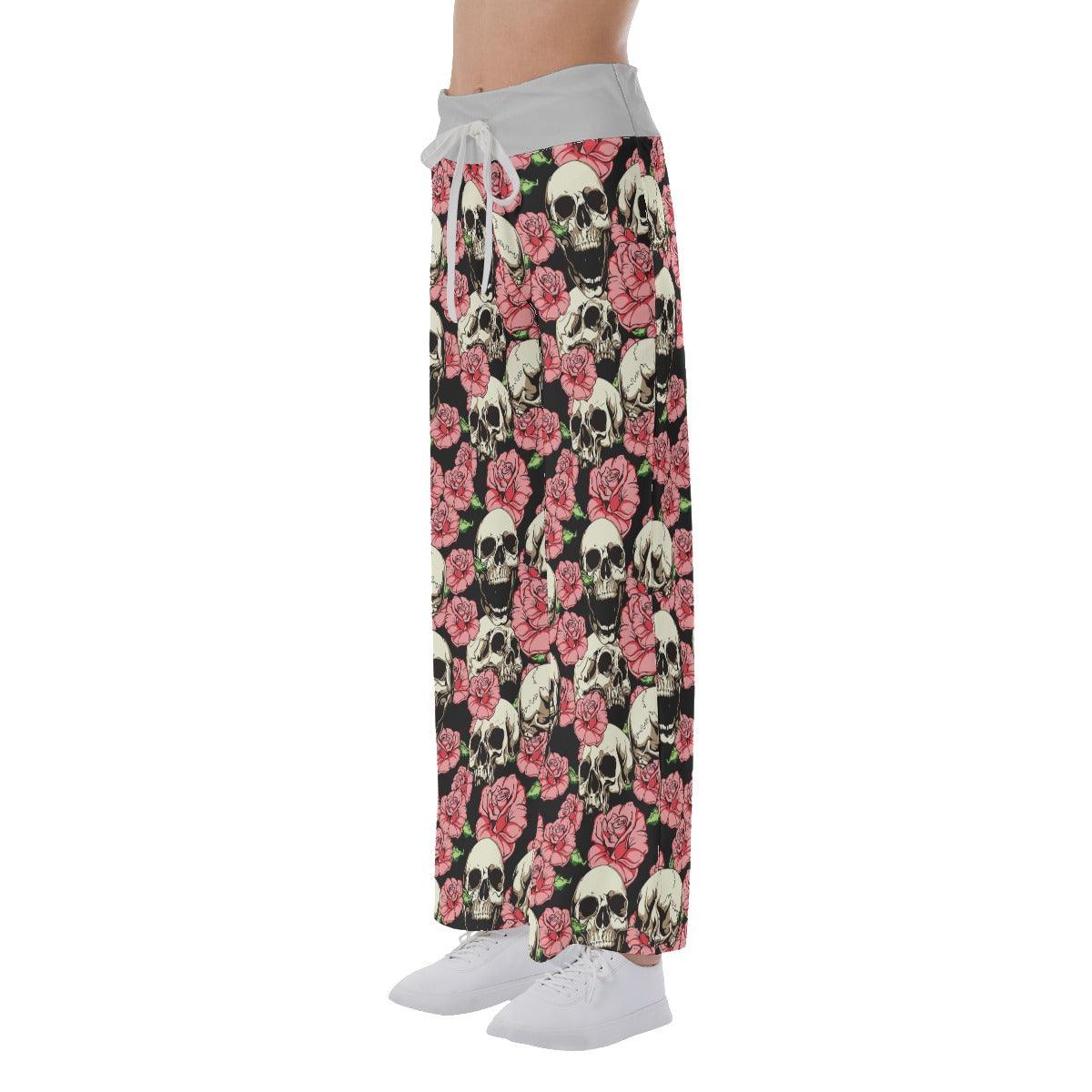 Flower Skull High-waisted Straight-leg Trousers - Wonder Skull