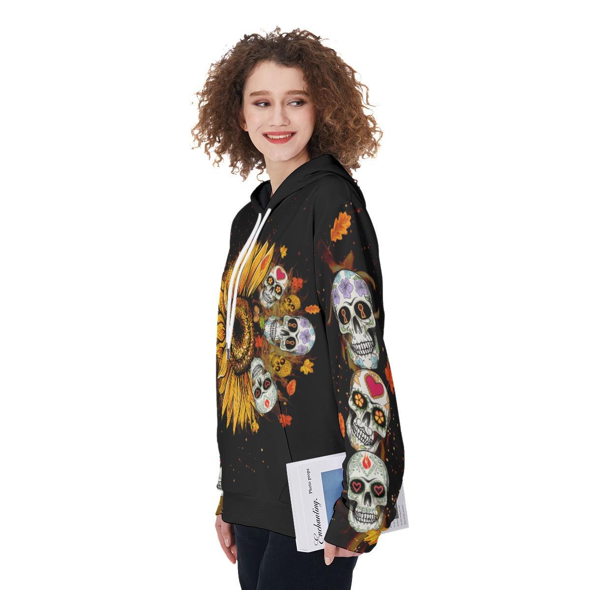 Happy Fall Y'all Skull Flower Funny Hoodie For Women - Wonder Skull