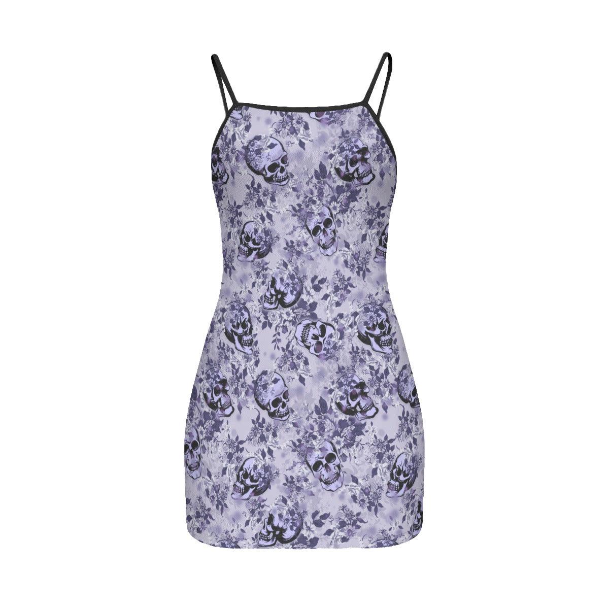 Purple Pastel Skull Lovers Printed Body Dress, Naughty Sleeveless Minidress For Women-Wonder Skull