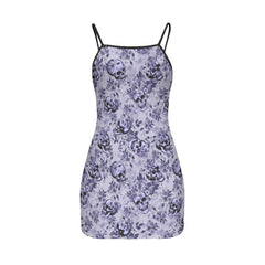 Purple Pastel Skull Lovers Printed Body Dress, Naughty Sleeveless Minidress For Women-Wonder Skull
