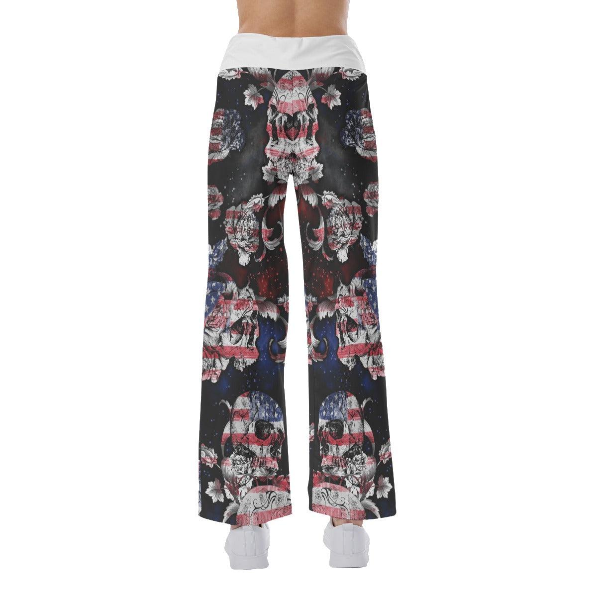 Skull Flag 3D High-waisted Wide Leg Pants - Wonder Skull