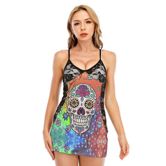 Sexy Rainbow Mandala Skull Lace Cami Dress - Wonder Skull
