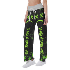 Baby Girl Green Face Smile High-waisted Straight-leg Trousers - Wonder Skull