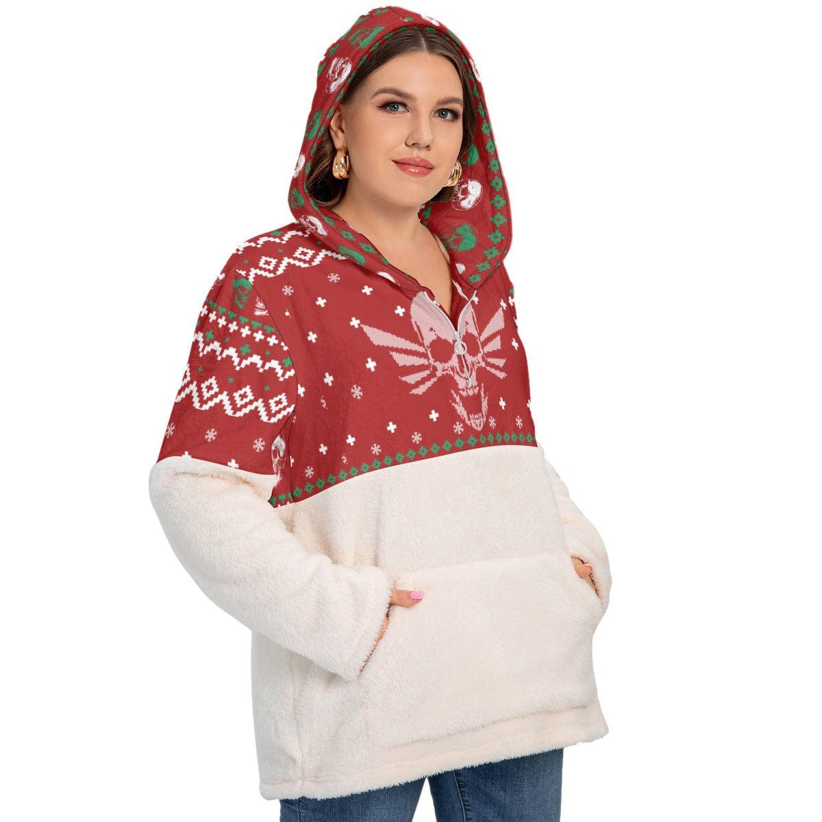 Viking Skull Ugly Borg Fleece Hoodie With Half Zip - Wonder Skull