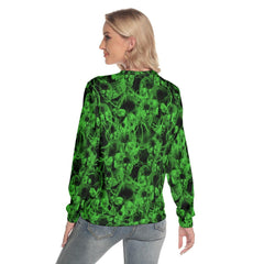 Green Thunder Skull Slim Round Neck Sweatshirt - Wonder Skull