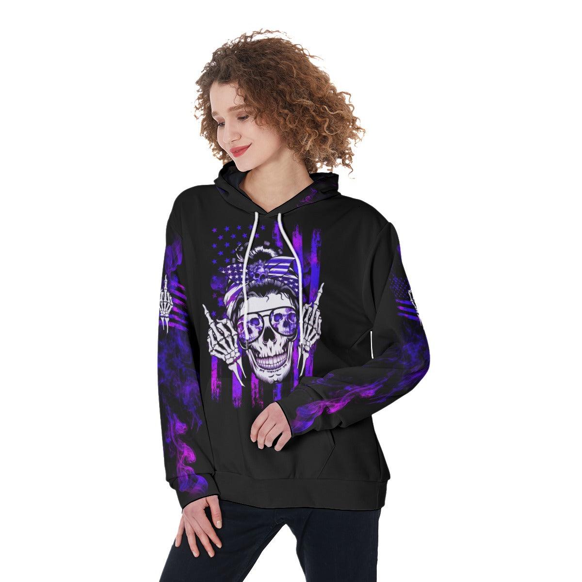 Skull Mom Warning Kinda Crazy Little Bit Mouthy Funny Hoodie For Women - Wonder Skull