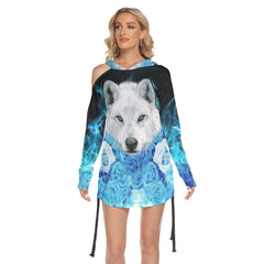 Fire Snow Wolf Fire One Shoulder For Women - Wonder Skull