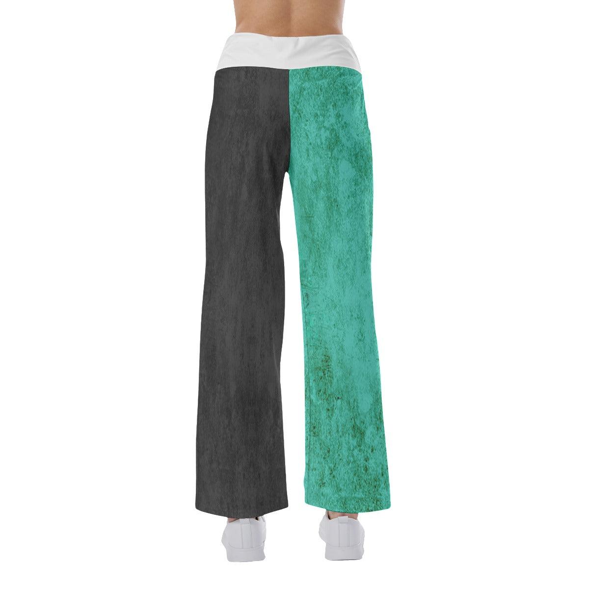 Green Black Skull Face High-waisted Straight-leg Trousers - Wonder Skull