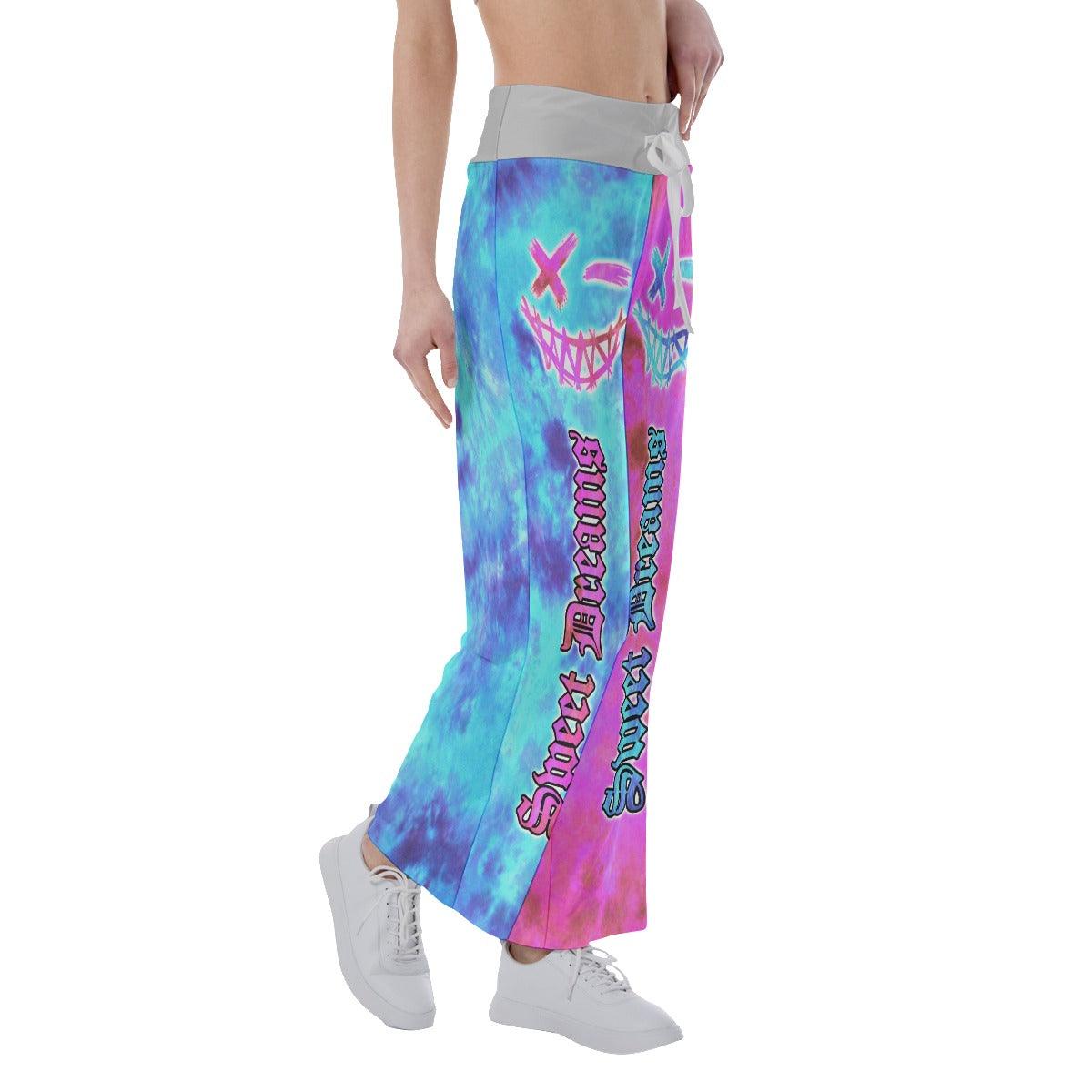 Sweet Dream Tiedye Half Cyan Pink High-waisted Wide Leg Pants - Wonder Skull