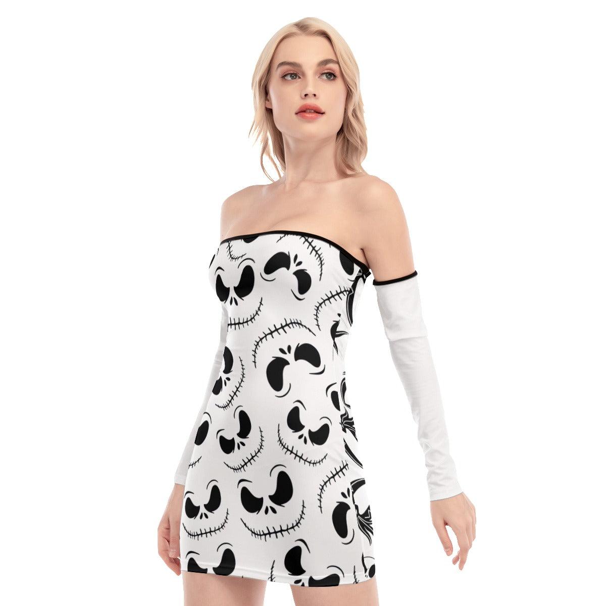 Nightmare J Pattern Off-shoulder Back Lace-up Dress - Wonder Skull