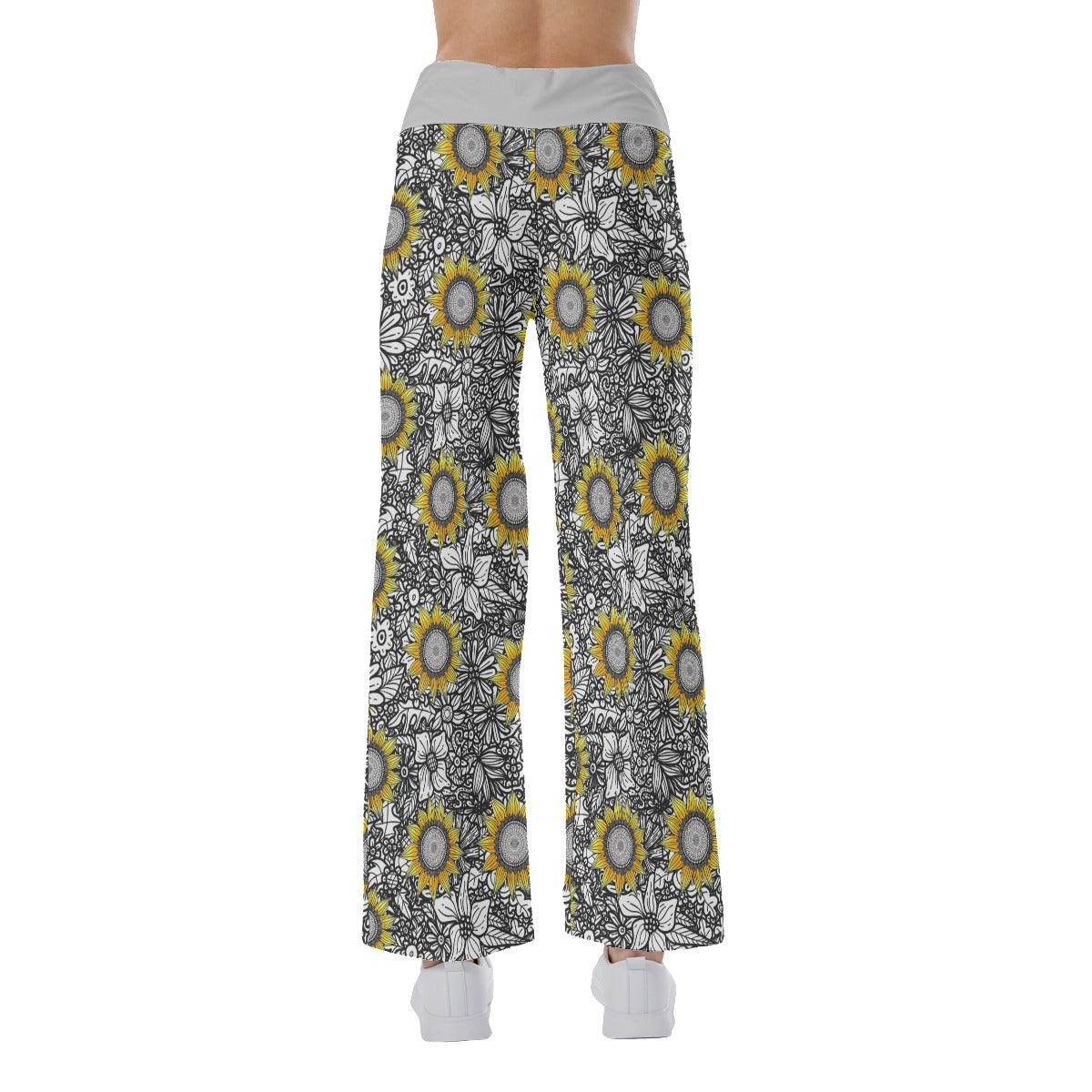 Sunflower Pattern High-waisted Straight-leg Trousers - Wonder Skull