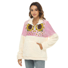 Sunflower Skull Fleece Sweatshirt With Half Zip - Wonder Skull