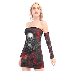 Skull Lava Black Roses Off-shoulder Back Lace-up Dress - Wonder Skull