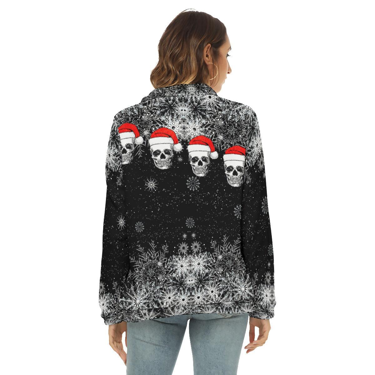 Black Christmas Skull Borg Fleece Sweatshirt With Half Zip - Wonder Skull