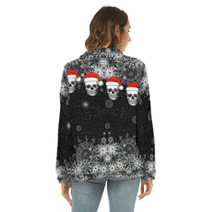 Black Christmas Skull Borg Fleece Sweatshirt With Half Zip - Wonder Skull