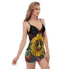 Sunflower Hippie Gothic Women's Back Straps Cami Dress - Wonder Skull