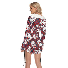 Christmas Red White Water Pot Skull Print Open Shoulder Dress - Wonder Skull