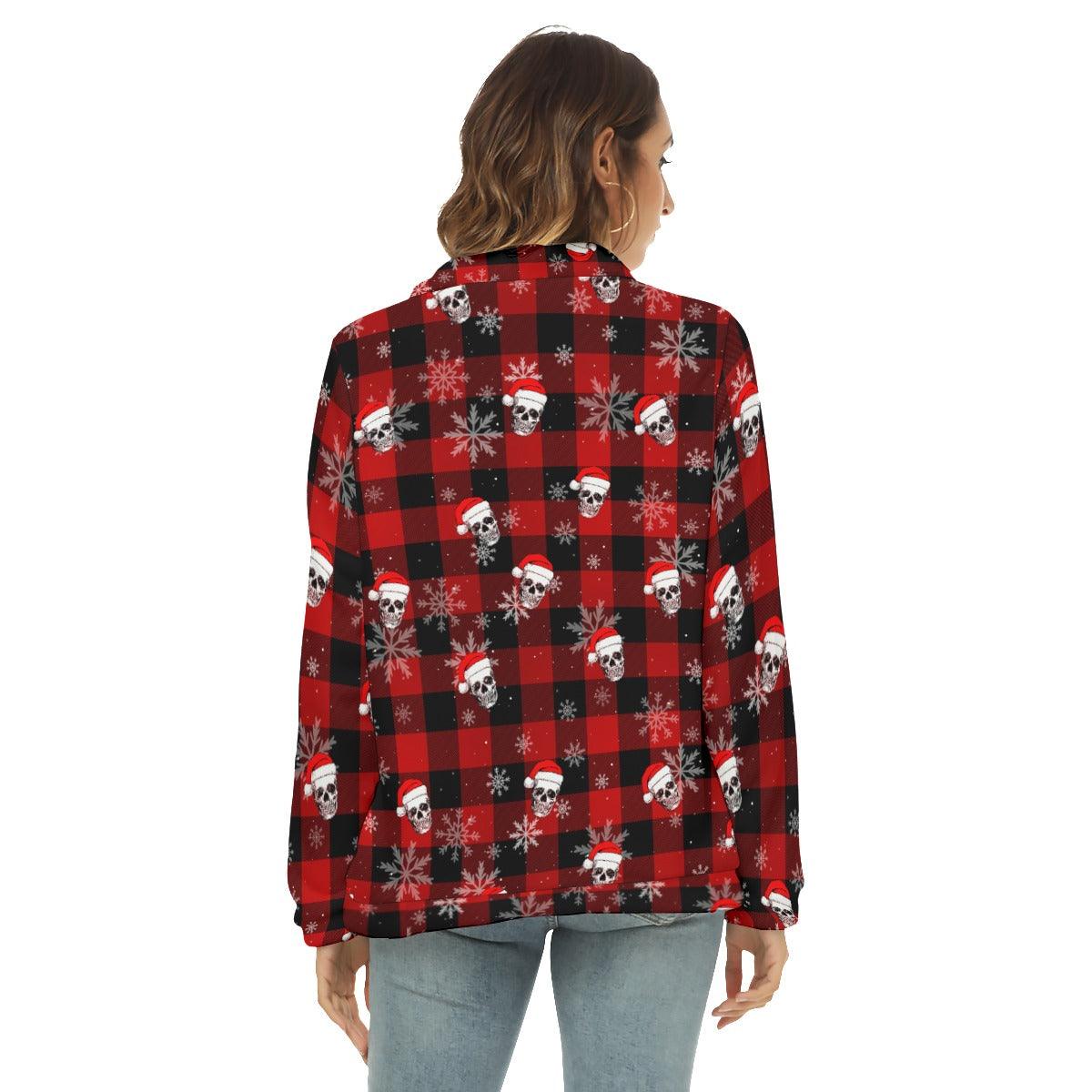 Skull Buffalo Plaid Borg Fleece Sweatshirt With Half Zip - Wonder Skull