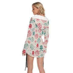Christmas Skull Berries Print Open Shoulder Dress-Wonder Skull