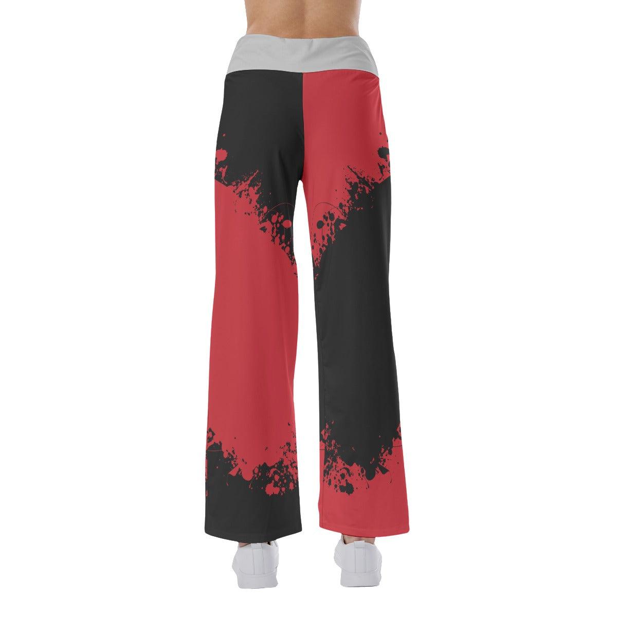 Sweet Dream Half Red Black High-waisted Wide Leg Pants - Wonder Skull