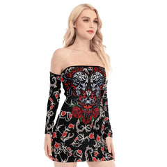Skull Sugar Gothic Rose Off-shoulder Back Lace-up Dress - Wonder Skull