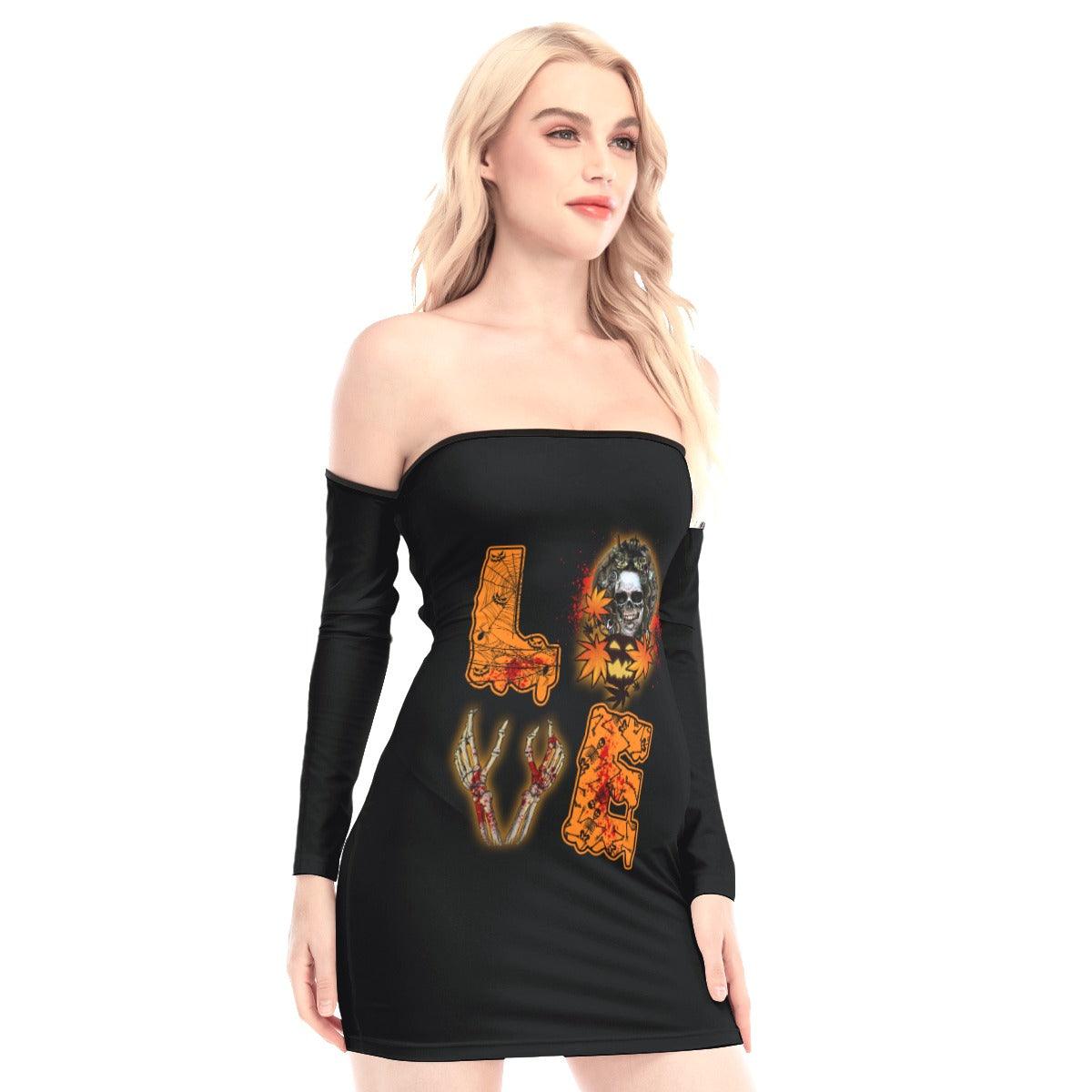 Love Halloween Off-shoulder Back Lace-up Dress - Wonder Skull