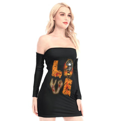 Love Halloween Off-shoulder Back Lace-up Dress - Wonder Skull