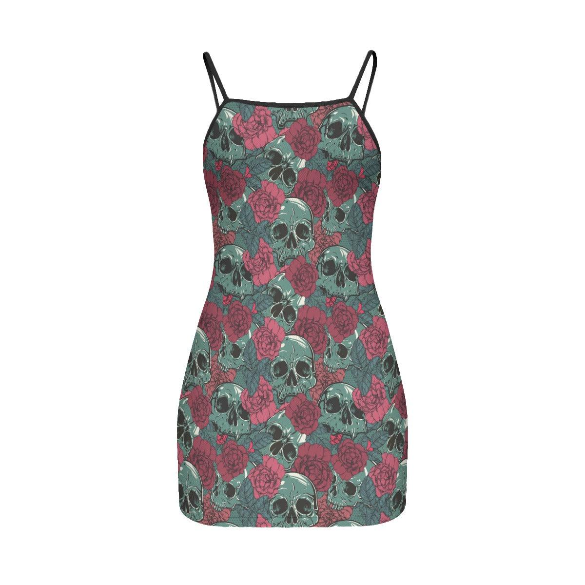 SeaGreen Skull Lovers Printed Body Dress, Naughty Sleeveless Minidress For Women-Wonder Skull