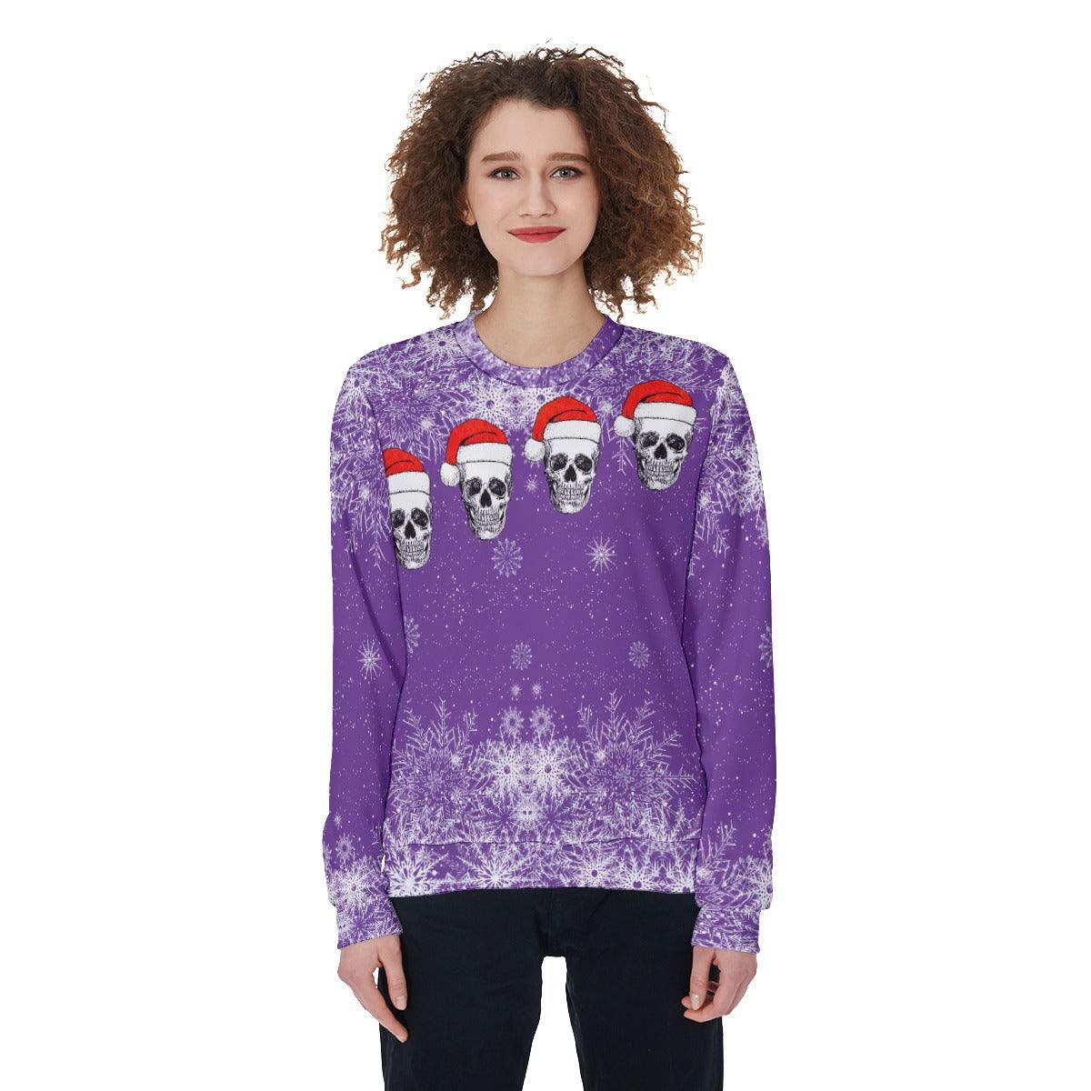 Violet Christmas Skull Snowflake Heavy Fleece Sweatshirt - Wonder Skull
