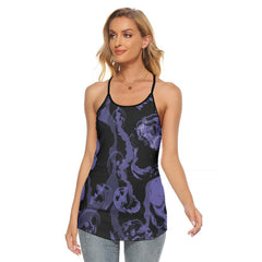 Purple Shadow Melting Skull Criss-Cross Open Back Tank Top, Trending T-Shirt For Women - Wonder Skull