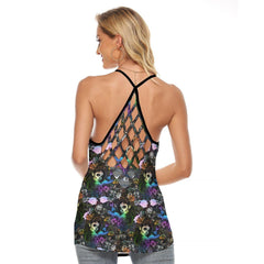 Skull Girl Gothic Bat Criss-Cross Open Back Tank Top, Hot T-Shirt For Women - Wonder Skull