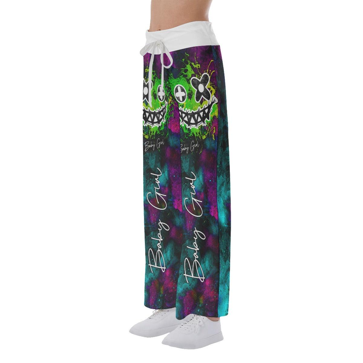 Radiant Skull Smile High-waisted Wide Leg Pants - Wonder Skull