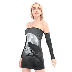 Moon Raven Lace Off-shoulder Back Lace-up Dress - Wonder Skull