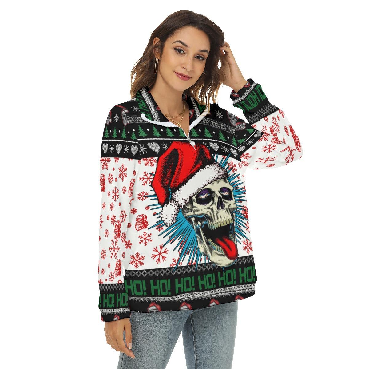 Skull Snowflake Borg Fleece Sweatshirt With Half Zip - Wonder Skull