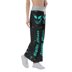 Nightmare Cyan Skull Smile High-waisted Straight-leg Trousers - Wonder Skull
