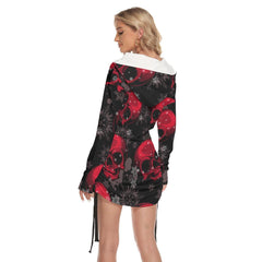 Christmas Skull Snow Flake Camo Print Open Shoulder Dress - Wonder Skull