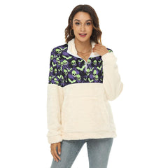 Green Skull Bat Borg Fleece Sweatshirt With Half Zip - Wonder Skull