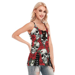 Skull Pattern Rose Gothic Eyelet Lace-up Letter Dress - Wonder Skull