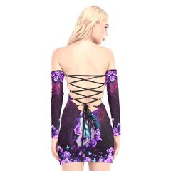 Gem Butterfly Roses Off-shoulder Back Lace-up Dress - Wonder Skull